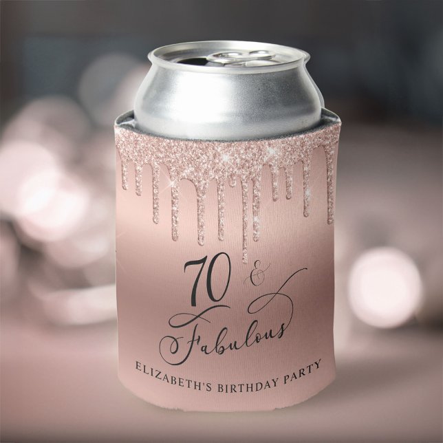 Rose Gold Glitter 70th Birthday Party Can Cooler (Creator Uploaded)