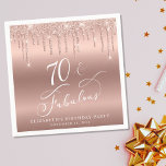 Rose Gold Glitter 70th Birthday Party Napkin<br><div class="desc">Chic custom 70th birthday party napkins featuring "70 & Fabulous" in an elegant white calligraphy script,  a rose gold background and rose gold faux glitter. Personalise with her name and the date of the party.</div>