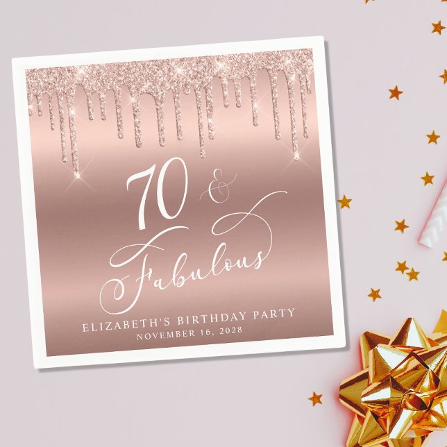 Rose Gold Glitter 70th Birthday Party Napkin (Creator Uploaded)