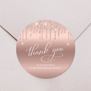 Rose Gold Glitter 70th Birthday Party Thank You Classic Round Sticker