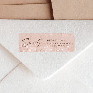 Rose Gold Glitter 70th Birthday Return Address