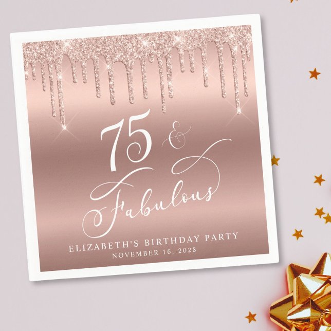 Rose Gold Glitter 75th Birthday Party Napkin (Creator Uploaded)