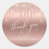 Rose Gold Glitter 75th Birthday Party Thank You