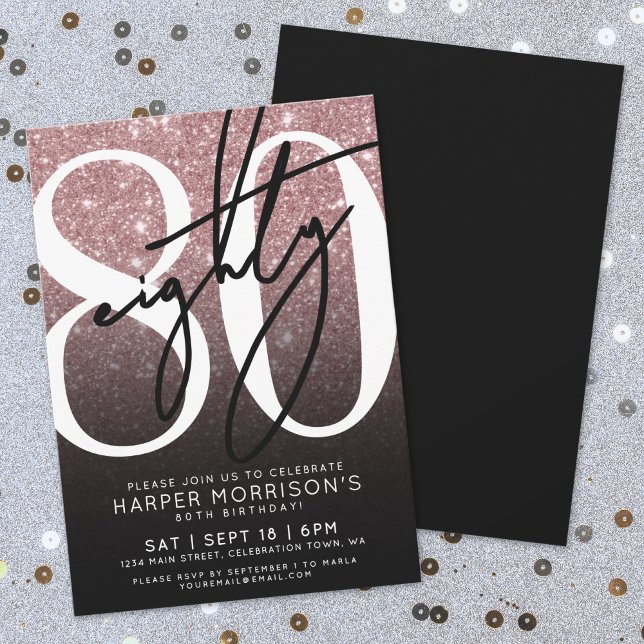 Rose Gold Glitter 80th Birthday Invitation (Rose Gold Glitter 80th Birthday Invitation )