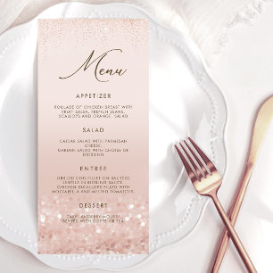 Rose Gold Glitter 90th Birthday Menu Card