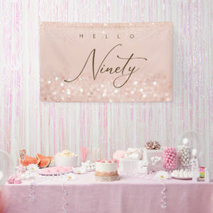 Rose Gold Glitter 90th Birthday Party Banner