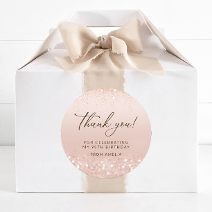 Rose Gold Glitter 90th Birthday Party Classic Round Sticker