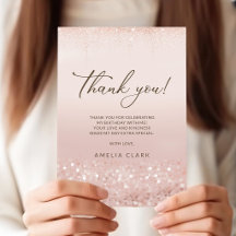 Rose Gold Glitter 90th Birthday Thank You Card