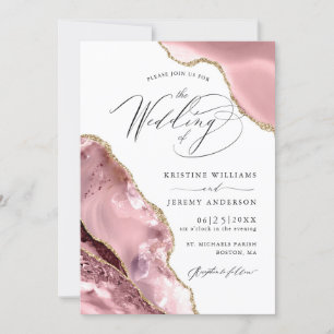 Rose Gold Glitter Agate Script Luxury Wedding Invitation