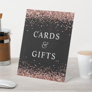 Rose Gold Glitter and Black Cards & Gifts Pedestal Sign
