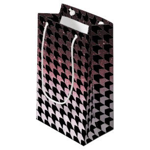 Rose gold glitter and black houndstooth pattern small gift bag