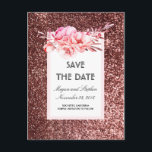 Rose Gold Glitter and Blush Flowers Save the Date Announcement Postcard<br><div class="desc">Blush watercolor flowers and rose gold glamour glitter save the date postcards</div>