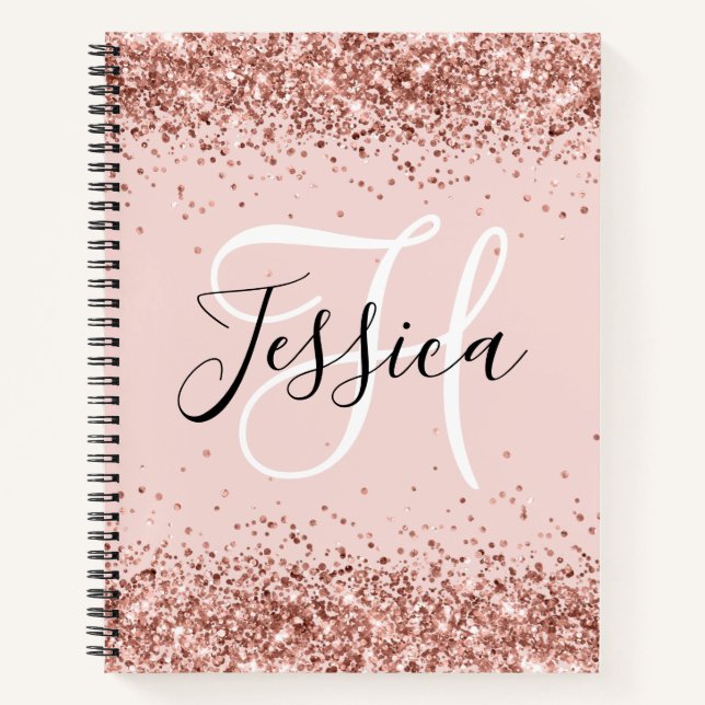 Rose Gold Glitter and Blush Monogrammed Notebook (Front)