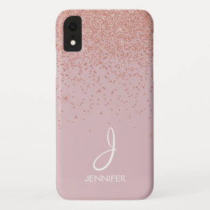 Rose Gold Glitter and Blush Pink Monogrammed Case-Mate iPhone Case