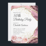 Rose Gold Glitter And Floral 50th Birthday Party Invitation<br><div class="desc">Celebrate this milestone birthday with an elegant rose gold marble agate and floral invitation in a modern script typography with a soft spray of glitter and pink rose florals.</div>