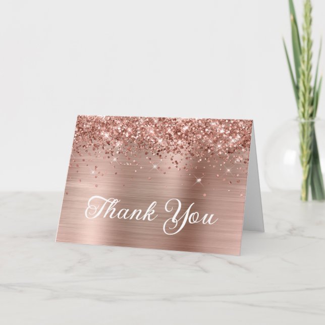 Rose Gold Glitter and Foil 50th Birthday Thank You Card (Front)