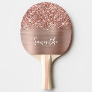 Rose Gold Glitter and Foil Glam Script Name Ping Pong Paddle