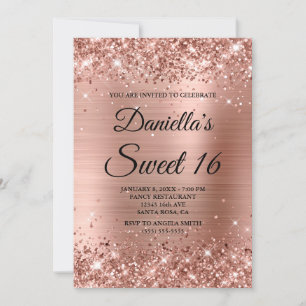 Rose Gold Glitter and Foil Sweet 16 Invitation