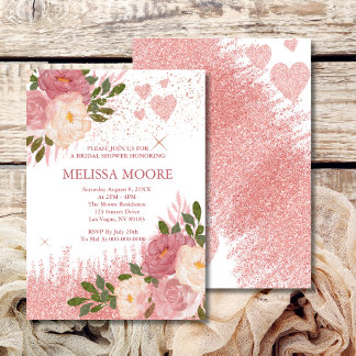 Rose Gold Glitter And Glam Bridal Shower Invitation