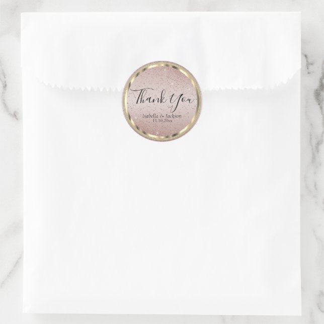 Rose Gold Glitter and Gold  Classic Round Sticker (Bag)