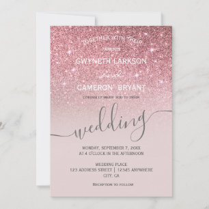 Rose gold  glitter and Grey Tone invitation