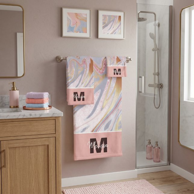 Rose gold glitter and marble personalised bath towel set (Creator Uploaded)