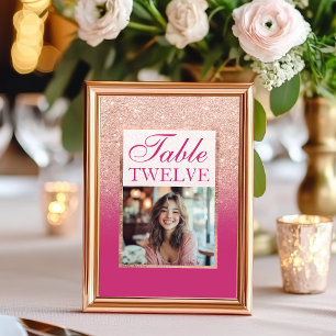 Rose Gold Glitter and Pink Ombre Sweet 16 Table Number