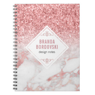 Rose Gold Glitter and rose-gold marble ombre Notebook