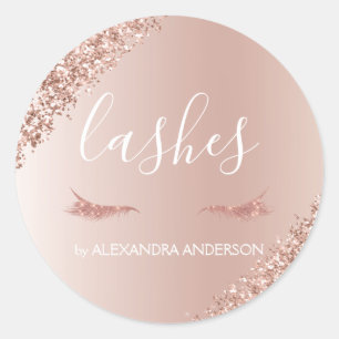 Rose Gold Glitter and Sparkle Eyelash Extension Classic Round Sticker