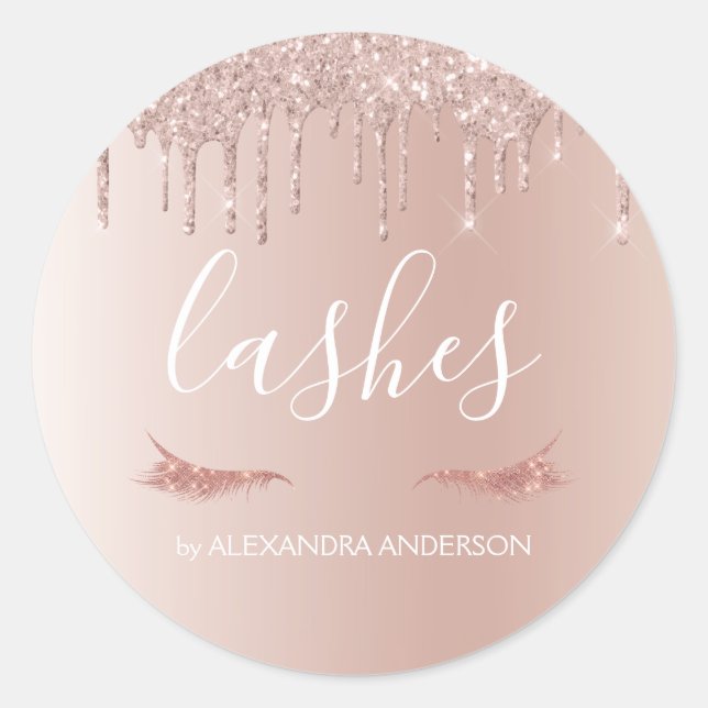 Rose Gold Glitter and Sparkle Eyelash Extension Classic Round Sticker (Front)