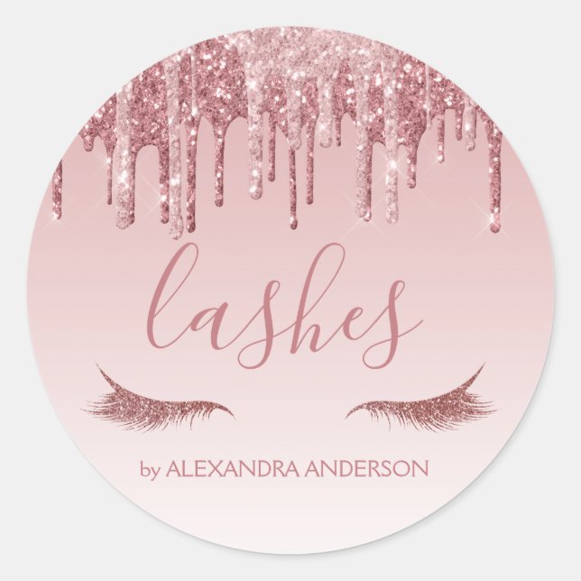 Rose Gold Glitter and Sparkle Eyelash Extension Classic Round Sticker (Front)
