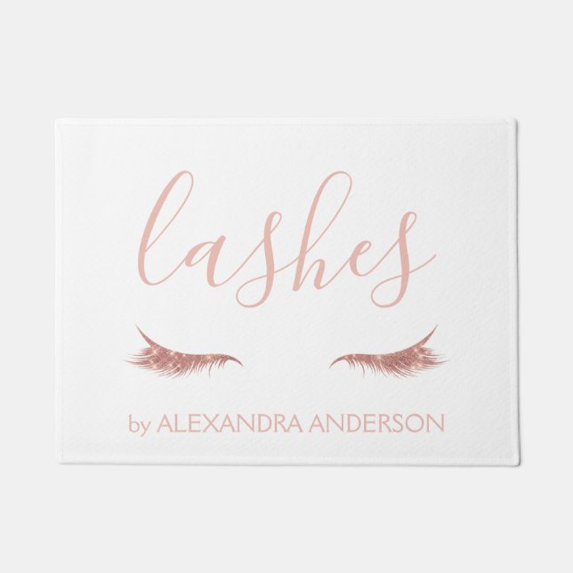 Rose Gold Glitter and Sparkle Eyelash Extension Doormat (Front)