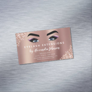 Rose Gold Glitter and Sparkle Eyelash Extension Magnetic Business Card