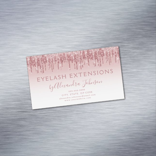 Rose Gold Glitter and Sparkle Eyelash Extension Magnetic Business Card (In Situ)