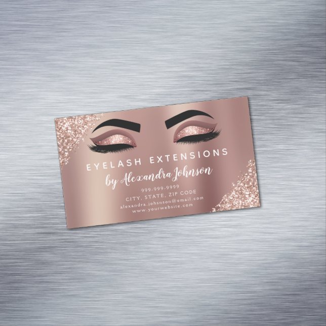 Rose Gold Glitter and Sparkle Eyelash Extension Magnetic Business Card (In Situ)