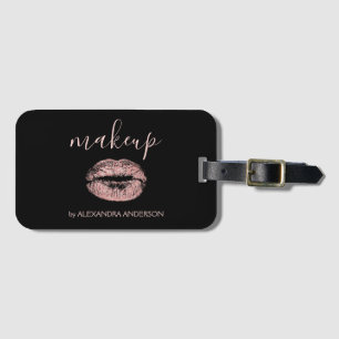 Rose Gold Glitter and Sparkle Lipstick Makeup Luggage Tag