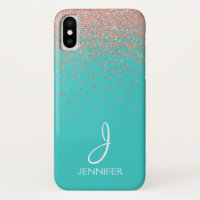 Rose Gold Glitter and Teal Monogram