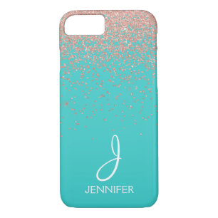 Rose Gold Glitter and Teal Monogram Case-Mate iPhone Case