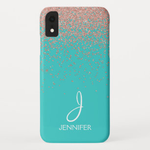 Rose Gold Glitter and Teal Monogram Case-Mate iPhone Case
