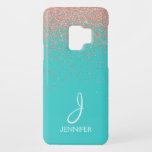 Rose Gold Glitter and Teal Monogram Case-Mate Samsung Galaxy S9 Case<br><div class="desc">Rose Gold Foil and Teal Girly Glitter Confetti Pattern on a an Elegant Monogrammed Case. This Rose Gold - Blush Pink and Aqua Blue case can be customised to include your initial and full name. Please contact the designer for matching items.</div>