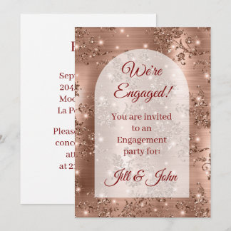 Rose Gold Glitter Arch Floral Engagement Invitation