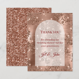 Rose Gold Glitter Arch Wedding Shower Thank You Card