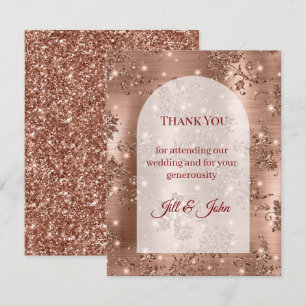 Rose Gold Glitter Arch Wedding Thank you card