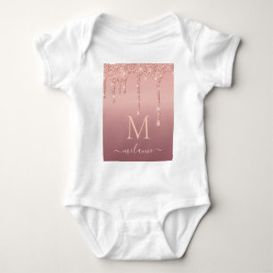 Rose Gold Glitter Baby Bodysuit Custom Name Letter