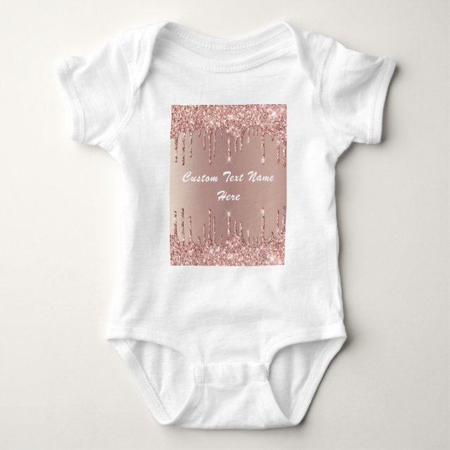 Rose Gold Glitter Baby Bodysuit with Custom Text (Front)