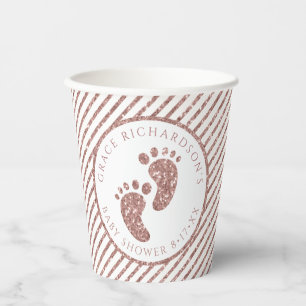 Rose Gold Glitter Baby Feet Baby Shower Personaliz Paper Cups