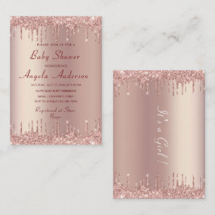 Rose Gold Glitter Baby Girl Shower Invitation 