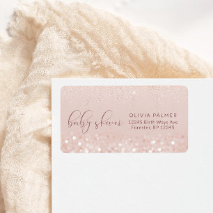 Rose Gold Glitter Baby Shower Address Label