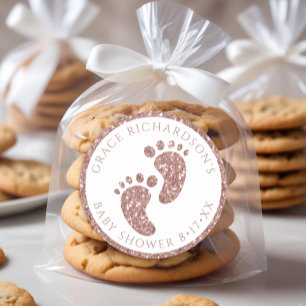 Rose Gold Glitter Baby Shower Favour Sticker 