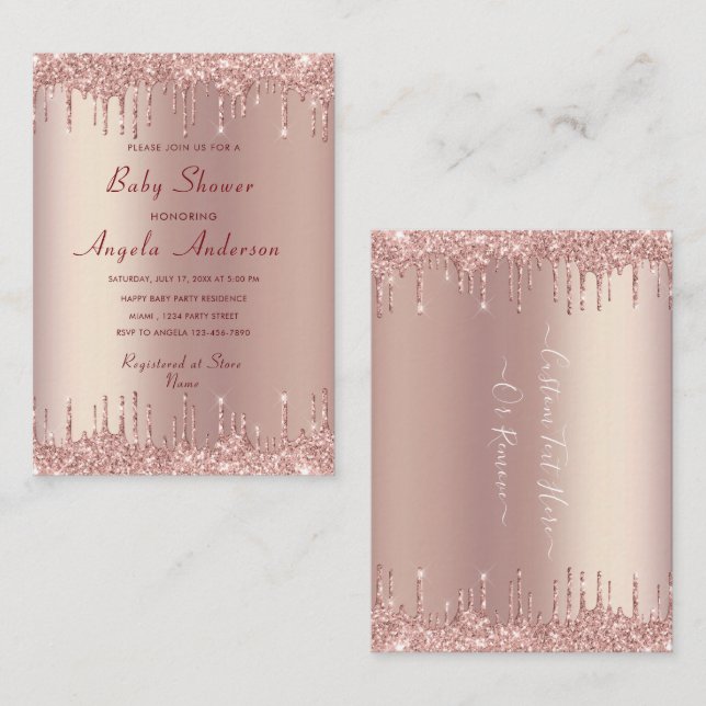 Rose Gold Glitter Baby Shower Invitations Example (Front/Back)